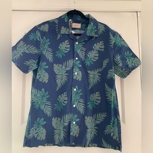 Men’s Jachs, NY Navy Palm Print Short Sleeved Button Down Shirt, Size L
